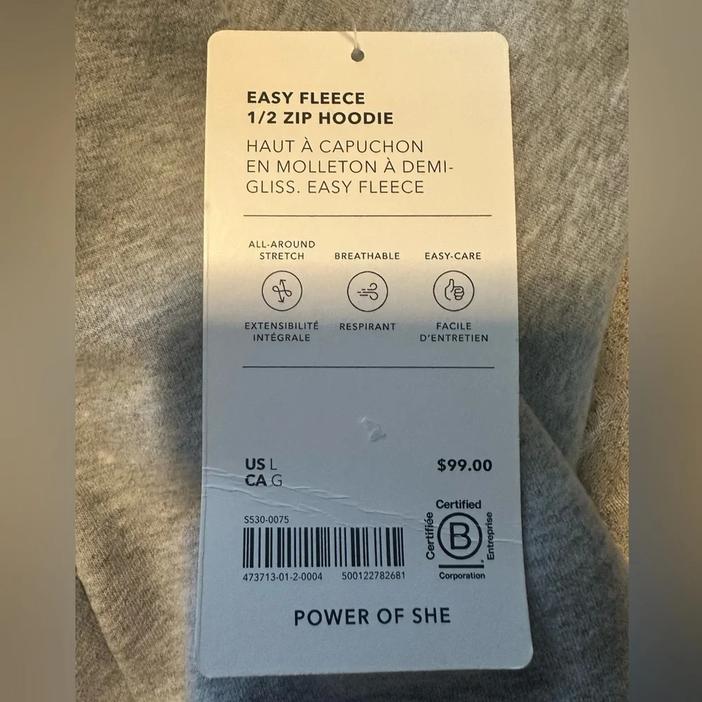 Athleta Easy Fleece 1/2 Zip Light Gray Hoodie Size Large NWT - Picture 5 of 6
